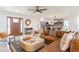 Inviting living room showcasing a leather sectional, stylish decor, and an open layout to the kitchen at 6907 E Palm Ln, Scottsdale, AZ 85257