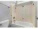 A cozy bathroom featuring a shower and tub combo at 8758 W Hayward Ave, Glendale, AZ 85305