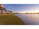 Scenic pond view shows manicured landscaping and decorative street lights at 10794 S Coolwater Dr, Goodyear, AZ 85338
