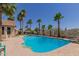 Sparkling pool surrounded by lush palm trees, perfect for relaxation at 10794 S Coolwater Dr, Goodyear, AZ 85338