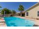 Backyard oasis with a sparkling pool and lush landscaping at 10794 S Coolwater Dr, Goodyear, AZ 85338