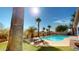 Resort-style swimming pool with palm trees and privacy fence at 10794 S Coolwater Dr, Goodyear, AZ 85338