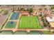 Overhead shot of community sport courts, basketball, pickleball, tennis courts, & activity field at 3376 E Lafayette Ave, Gilbert, AZ 85298