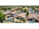 Aerial view showcasing home with a pool, patio, and well-maintained yard and desert landscaping at 1282 N Banning St, Gilbert, AZ 85234