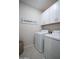 Functional laundry room featuring a washer, dryer, upper cabinets, and a decorative 'Laundry Co.' sign at 13195 N 145Th Ln, Surprise, AZ 85379