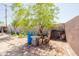Picturesque backyard with mature trees, a blue barrel, and a block-built table and seating at 5637 N 63Rd Dr, Glendale, AZ 85301