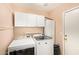 A conveniently designed laundry room featuring a new washer and dryer and ample storage space above at 1991 S Bahama Dr, Gilbert, AZ 85295