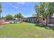Large backyard with a covered patio, swimming pool, well-maintained lawn, and mature trees, perfect for outdoor enjoyment at 238 W Myrna Ln, Tempe, AZ 85284