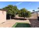 Picturesque backyard featuring lush orange trees, gravel landscaping, and artificial turf at 5618 E Des Moines St, Mesa, AZ 85205