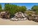 Beautiful backyard water feature with decorative plants and rock details for a tranquil oasis at 17359 W Calistoga Dr, Surprise, AZ 85387