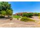Expansive backyard showcasing a manicured lawn, desert landscaping, and a comfortable outdoor living space at 3614 W Phillips Rd, San Tan Valley, AZ 85144