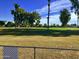 Beautiful golf course view showcasing expansive greenery with a fence, mature trees, and clear blue skies at 11653 N Hacienda Dr, Sun City, AZ 85351