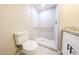 Neutral bathroom with tile shower featuring grab bars and granite topped vanity at 2650 W Union Hills Dr # 169, Phoenix, AZ 85027