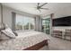 Cozy main bedroom with a large window for natural light, ceiling fan, and access to the backyard at 6251 E Bramble Berry Ln, Cave Creek, AZ 85331