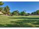 Expansive community park featuring lush green lawns, mature trees, and walking paths under a clear blue sky at 1201 E Campbell Ave, Gilbert, AZ 85234
