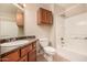 Bright bathroom featuring vanity with sink, mirror, and a shower over tub combination with tile surround at 1331 W Baseline Rd # 167, Mesa, AZ 85202