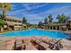 Beautiful community pool with lounge chairs, lush landscaping, and inviting blue water for relaxing and enjoying the outdoors at 1331 W Baseline Rd # 167, Mesa, AZ 85202