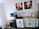 Modern kitchenette with stainless steel sink, microwave, mini fridge, and white cabinets at 1801 N 87Th Pl, Scottsdale, AZ 85257