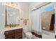 Well-maintained bathroom with a vanity, tiled shower-tub, and stylish fixtures at 2163 N 164Th Dr, Goodyear, AZ 85395