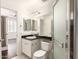 Bathroom featuring a glass shower, tile floors, a granite countertop, and a white vanity at 3633 N 3Rd Ave # 2031, Phoenix, AZ 85013