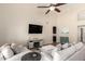 Open-concept living room with vaulted ceilings, neutral colors, and smooth transition to the kitchen and dining area at 4137 E Stanford Ave, Gilbert, AZ 85234