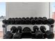 The fitness center features a variety of dumbbells on a rack, perfect for strength training workouts at 701 S Dobson Rd # 447, Mesa, AZ 85202