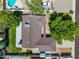 Aerial view of a well-maintained home featuring a pool, green lawn, and mature trees at 4837 E Pershing Ave, Scottsdale, AZ 85254