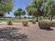 Picturesque community park featuring lush greenery, mature trees, gravel walking paths, and recreational volleyball nets at 9233 E Neville Ave # 1011, Mesa, AZ 85209