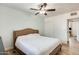 This main bedroom features a ceiling fan, closet, and light hard wood floors at 856 N Evergreen St, Chandler, AZ 85225