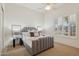 Comfortable bedroom with a ceiling fan, plantation shutters and neutral carpet at 11299 E Greythorn Dr, Scottsdale, AZ 85262