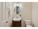 Cozy powder room with modern fixtures and decorative mirror at 11299 E Greythorn Dr, Scottsdale, AZ 85262