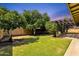Lush backyard featuring mature trees, a well-manicured lawn, and a covered patio area at 3537 W Shangri La Rd, Phoenix, AZ 85029