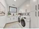 Well-organized laundry room with modern appliances, ample storage, and stylish black and white backsplash at 4938 N Ascent Dr, Scottsdale, AZ 85251
