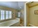 Bathroom featuring walk-in tub with shower and tile surround at 5431 E Piping Rock Rd, Scottsdale, AZ 85254