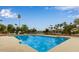 Beautiful community pool with crystal clear water, comfortable lounge chairs, and swaying palm trees at 1405 E Chicago Cir, Chandler, AZ 85225