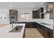 Spacious kitchen featuring dark wood cabinets, stainless steel appliances, a white island, and ample natural light at 2121 W Sonoran Desert Dr # 14, Phoenix, AZ 85085