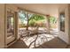 Covered patio leads to desert landscape with a water feature at 804 N 46Th St, Mesa, AZ 85205