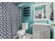 Bright bathroom with modern vanity, framed mirror, and decorative shower curtain at 8415 W Coolidge St, Phoenix, AZ 85037