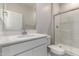 Bathroom featuring a vanity with white cabinets, a toilet, and a walk-in shower at 31822 N Bandit Rd, San Tan Valley, AZ 85143