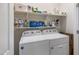 Well-organized laundry room with modern washer and dryer, shelving, and essential cleaning supplies at 4230 W Palace Station Rd, New River, AZ 85087