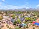 Expansive aerial view showcasing a luxurious home with a private pool, tennis court, and mountain views at 8213 E Sharon Dr, Scottsdale, AZ 85260