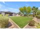 Wide view of a spacious backyard featuring lush green lawn, and mature trees at 8213 E Sharon Dr, Scottsdale, AZ 85260