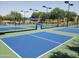 Several outdoor pickleball courts with blue and green surfaces, ready for recreational play and community activities at 8422 W Mantle Way, Florence, AZ 85132