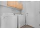 Efficient laundry room features overhead storage and easy access to an exterior door at 2565 S Signal Butte Rd # 30, Mesa, AZ 85209