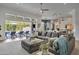 Bright living room featuring a comfortable gray sectional, access to the outdoor pool area, and open layout at 2652 E Pelican Ct, Gilbert, AZ 85297