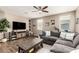 Relaxing living room with hardwood floors, comfortable seating, and a mounted TV at 27189 N 75Th Dr, Peoria, AZ 85383