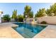 Backyard pool with a waterfall feature, surrounded by mature trees and landscaping for a private oasis at 3884 S Wilson Dr, Chandler, AZ 85286