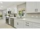 Updated kitchen featuring stainless steel appliances, white cabinetry, and a light gray tile backsplash at 10538 E Gold Dust Cir, Scottsdale, AZ 85258