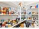 Organized walk-in pantry with white shelving provides ample storage space for food items at 18333 N Presley Ln, Maricopa, AZ 85138
