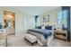 Cozy bedroom with blue accents, large windows, and ensuite bathroom at 24962 N 174Th Ave, Surprise, AZ 85387